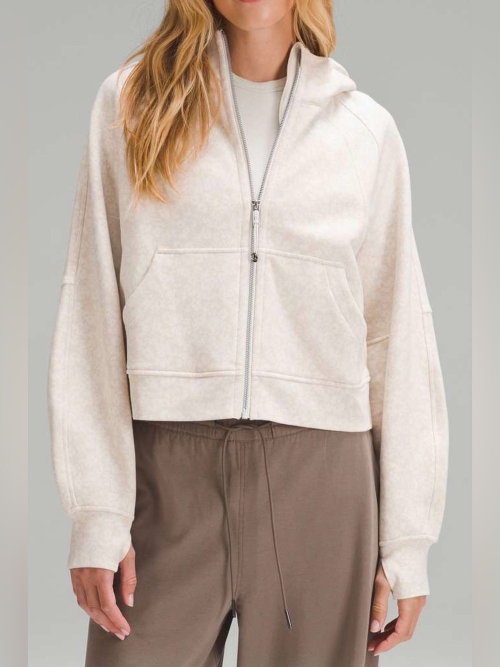 Lululemon Scuba Oversized Full Zip Hoodie Sweatshirt Ivory Daisy Print SZ. XS/S